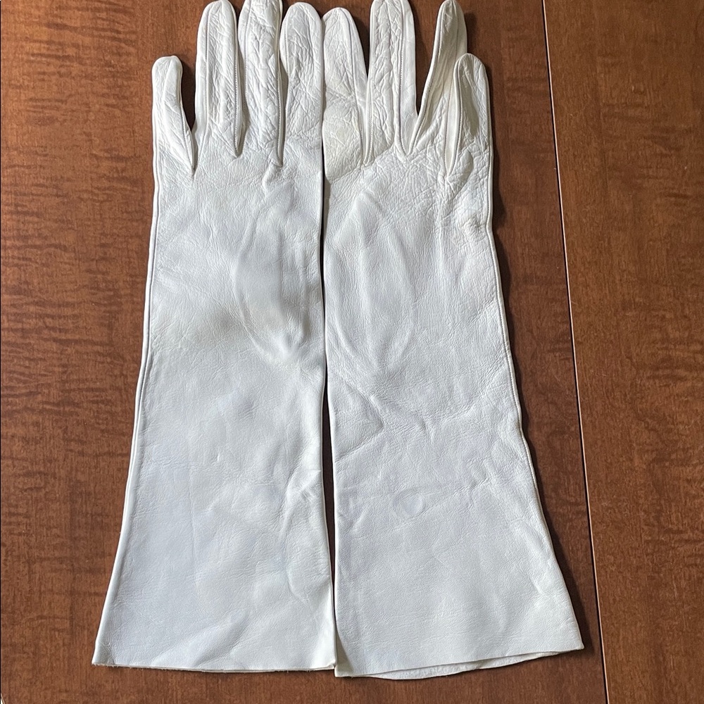 Women's Long White Leather Evening Gloves size 8 vintage